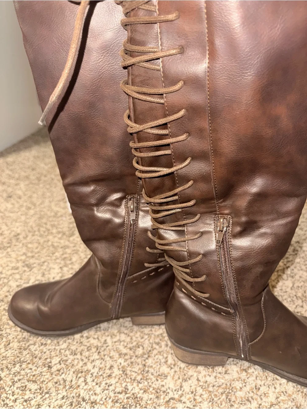 Rampage Dark Brown Lace-Back Over-the-Knee Boots